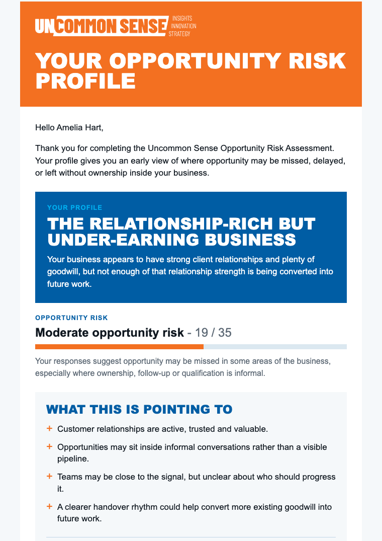 Example Opportunity Risk Profile email